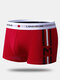Men Striped Cotton Boxer Briefs Comfortable U Pouch Mid Waist Underwear - Red