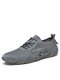 Men Mesh Splicing Pigskin Leather Lightweight Breathable Casual Flats - Gray