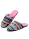 Women Comfy Ethnic Pattern Closed Toe Cotton House Slippers - Rose Red