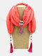 Vintage Carved Peacock Drop Tassel Pendant Solid Color Bali Yarn Alloy Scarf Necklace - Watermelon Red