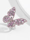 女性のための合金ダイヤモンド3D蝶形リング - ピンク。