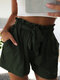 Solid Color Ruffle Elastic Waist Belt Shorts - Dark Green
