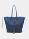 Women Vintage Faux Leather Large Capacity Color Matching Double Side Handbag Tote - Blue