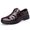 Men Hollow Out Hook Loop Non Slip Cow Leather Business Casual Sandals - Brown