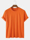 Mens 100% Cotton Solid Color Loose Breathable O-Neck T-Shirts - Orange