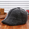Men Faux Leather Keep Warm Outdoor Casual Patchwork Forward Hat Beret Hat - Grey