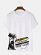 Mens Coconut Tree Letter Print Cotton Short Sleeve T-Shirts - White