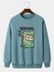 Mens Cartoon Animal Graphic Crew Neck Daily Pullover Sweatshirts - Blue