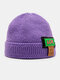 Unisex Knitted Solid Color Jacquard Letter Label Flanging All-match Warmth Brimless Beanie Hat - Purple