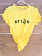 Casual Letter Print Solid Color Short Sleeve  Plus Size T-shirt - Yellow