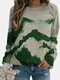 Landscape Print O-neck Long Sleeve Plus Size Causal T-shirt - Green