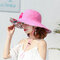 Women Fashion Printing Cap Satin Cotton Long Brim Hat Outdoor Travel Beach Sun Cap - Rose Red