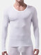 Men Stretch Plain Thermal Underwear Thin Nylon Breathable Slim Round Neck Shirts Long Johns - White