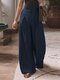 Solid Color Pleated Casual Pants With Pocket - Navy