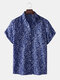 Men Ethnic Vintage Printed Loose Casual Short-sleeved Shirt - Blue