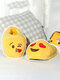 Women Cute Emotions Pattern Warmed Lined Non Slip Home Plush Cotton Slippers - Yellow