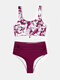 ملابس سباحة نسائية بخصر عالٍ بيكيني التعادل صبغ الجبهة عقدة واسعة الأشرطة ملابس السباحة - نبيذ أحمر