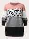 Plus Size Cow Print O-neck Patchwork Casual Sweater - Pink