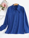 Solid Lapel Long Sleeve Button Front Casual Shirt - Blue