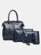 Women 4 PCS Alligator Pattern Print Tassel Crossbody Bag Handbag - Blue