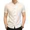 中国風のシングルブレストチャイナボタンスリムフィットレトロな男性用シャツ - 白い