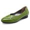 حذاء نسائي مسطح من الجلد المصنوع من ورق الشجر - أخضر