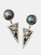 Vintage Triangle Women Earrings Inlaid Pearl Shell Moonstone Pendant Earrings Jewelry Gift - Silver
