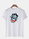 Mens Cotton Waves Graphic Print Round Neck Casual Short Sleeve T-Shirts - White
