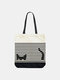 Women Cat Striped Pattern Printing Handbag Shoulder Bag Tote - #03