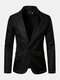 Mens Solid Color Notch Collar Business Single-Breasted Long Sleeve Blazer - Black