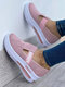 Large Size Women Letter Print Elastic Slip-On Comfy Breathable Mesh Comfy Platform Sneakers - Pink