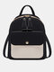 Women Faux Leather Fashion Casual Mini Colorblock Multifunction Backpack Shoulder Bag - Black