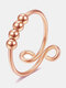 Trendy Universal Wheel Rotating Beads Anti Anxiety Opening Adjustable Copper Ring - Rose Gold