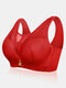 Wireless Gather Lightly Lined Wide Shoulder Straps Lace Bras - Red