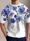 Kurzärmliges Herren-T-Shirt mit Blumendruck und Rundhalsausschnitt - Blau
