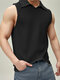 Camiseta sin mangas de punto con solapa sólida para hombre - Negro