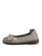 Socofy Genuine Leather Handmade Stitching Casual Slip-On Soft Comfy Retro Ethnic Floral Flat Shoes - Gray