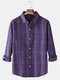 Mens Multi Color Tartan Button Up Loose Fit Casual Long Sleeve Shirts - Blue