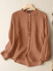 Solid Long Sleeve Button Front Crew Neck Blouse - Orange