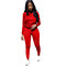 Dn8140 European And American Women's Solid Color Sports Burnt Hooded Suit Two-piece - Red