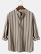 Mens 100% Cotton Striped Basic Daily Long Sleeve Henley Shirts - Khaki