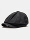 Men Cotton Solid Color Elastic Adjustable Newsboy Hat Octagonal Hat Beret Flat Cap - Black
