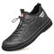Men Rubber Toe Cap Lace Up Casual Trainers Soft Leather Sneakers - Black