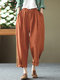 Pantalon décontracté à poche en coton uni pour loisirs - Orange