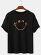 Mens Cotton Funny Emojis Print Breathable Loose Round Neck T-Shirts - Black