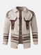 Mens Animal Pattern Button Front Lapel Knit Warm Cardigans - Khaki