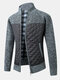Mens Patchwork Zip Up Knit Cotton Slant Pocket Casual Long Sleeve Cardigans - Dark Gray