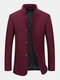 Mens Stand Collar Single Breasted Warm Casual Double Pocket Woolen Overcoats - Red
