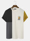 Mens Beer Print Color Block Patchwork Knit Short Sleeve T-Shirts - Beige