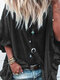 Casual Solid Color Lapel Button Plus Size Shirt for Women - Black